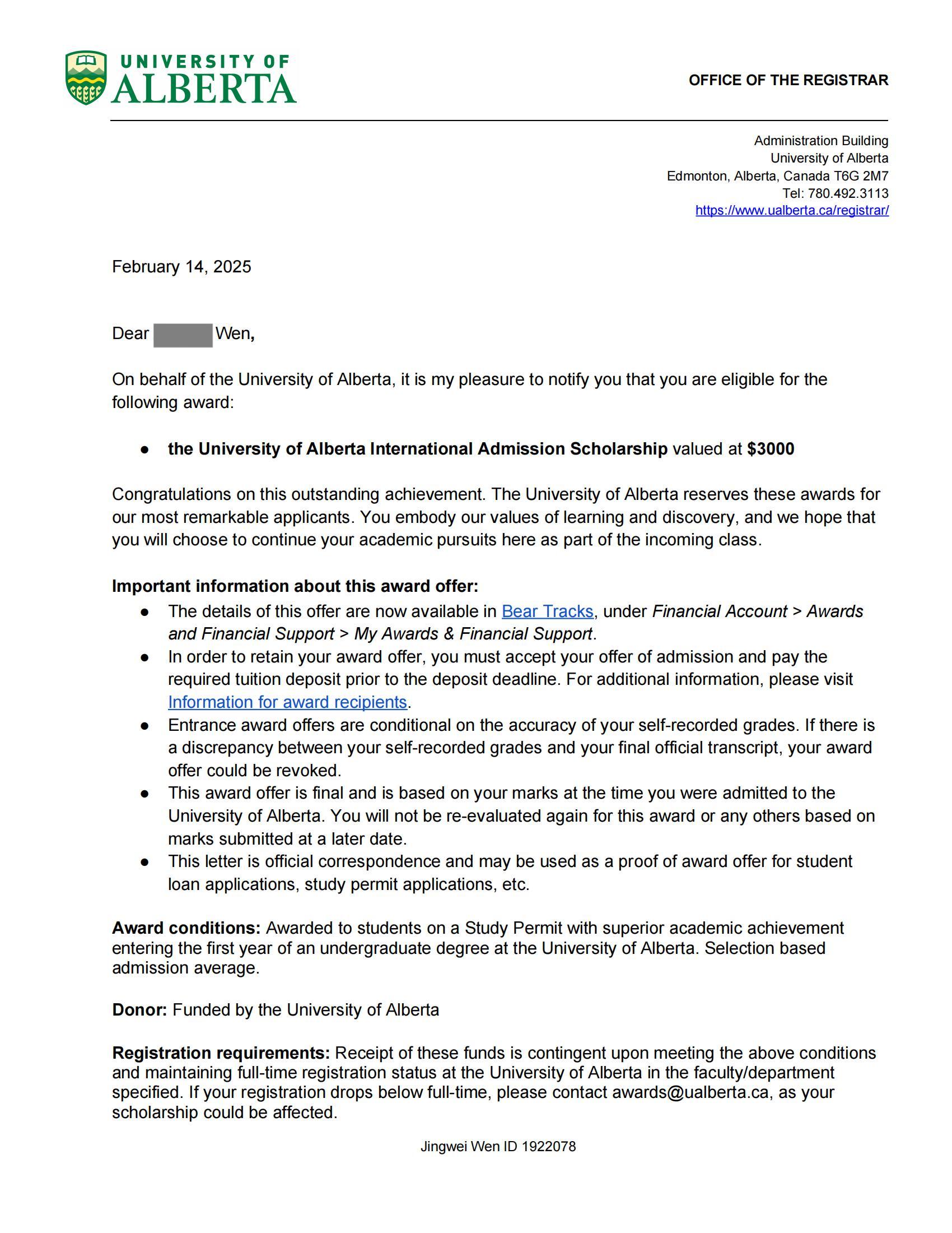Acceptance Letter - University of Toronto