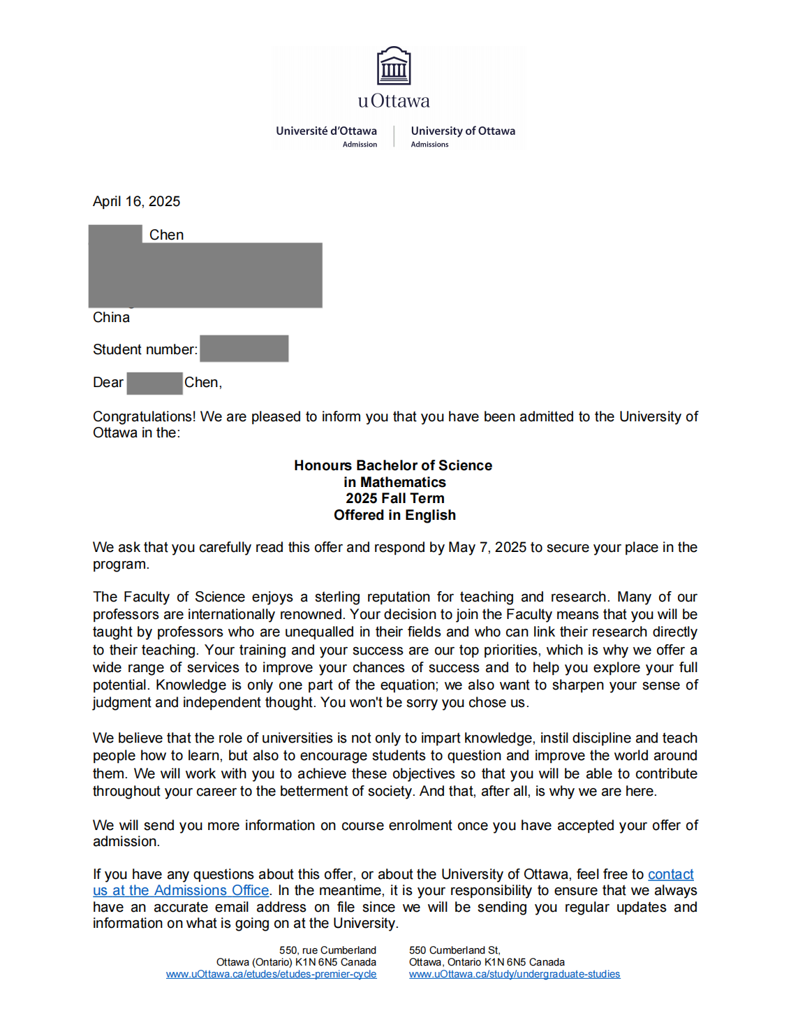 Acceptance Letter - McGill University